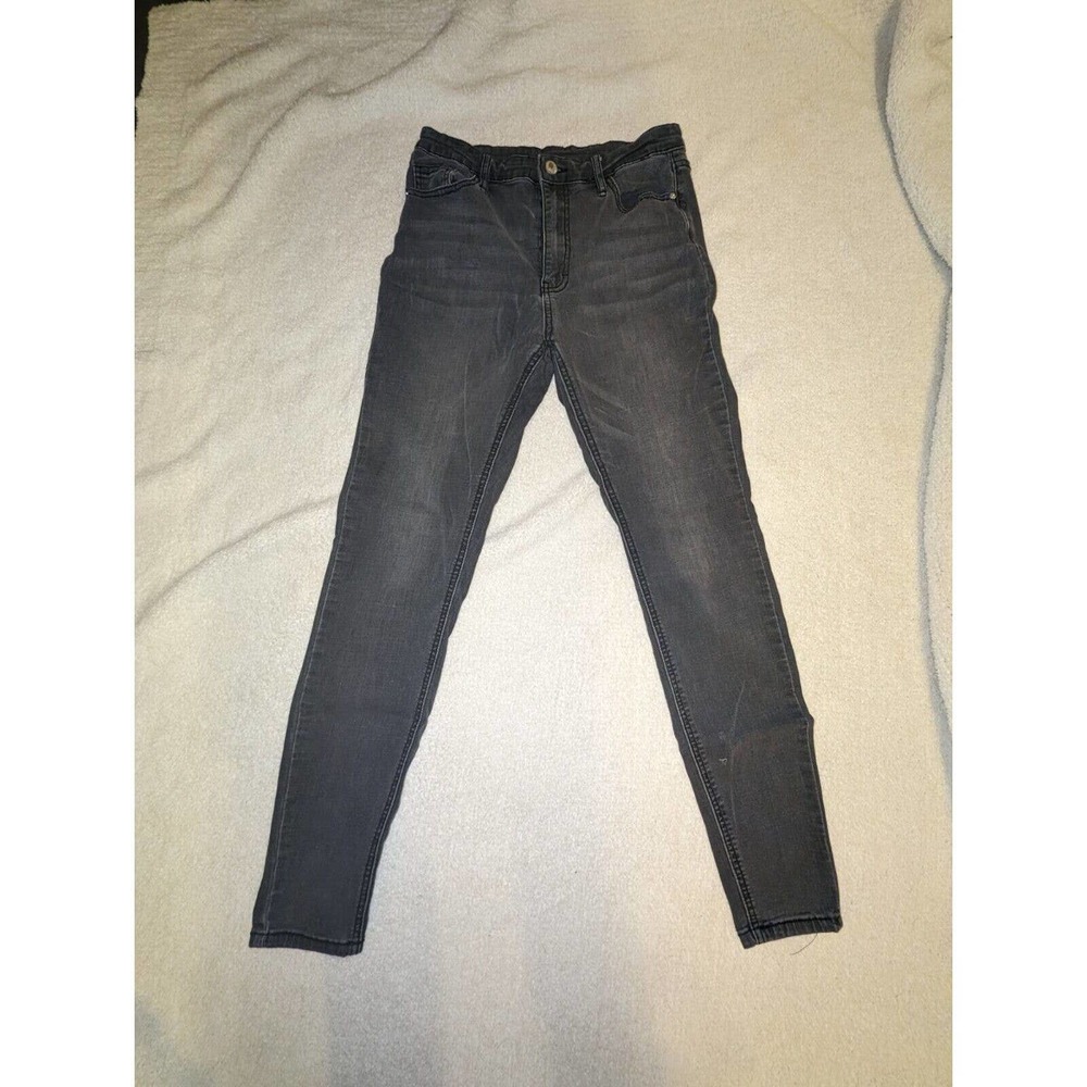 Shein Womens Skinny Jeans Gray Whiskered Pockets Denim Charcoal Wash Casual 27